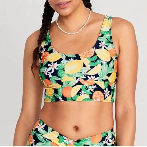 Old Navy Bikini Set Citrus Fruit Print High Waist Bottom Scoop Back Top Size XL - Picture 6 of 15